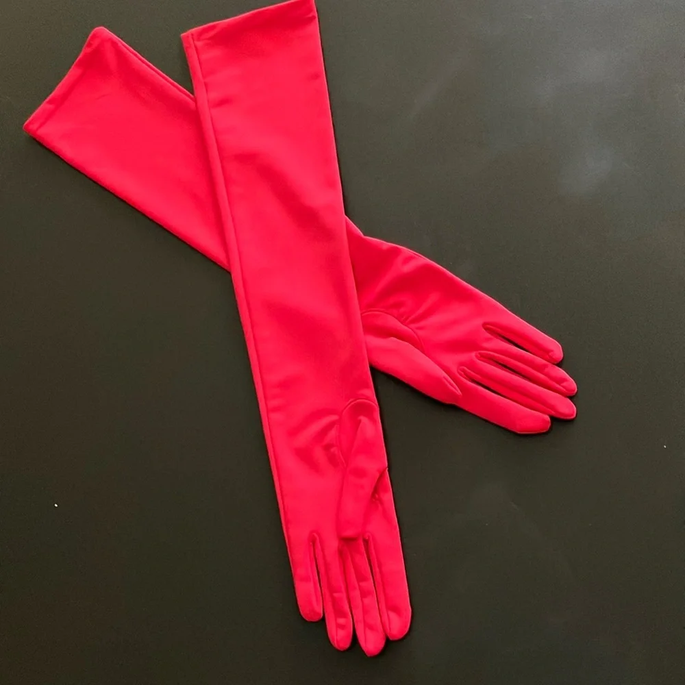 Elegant Opera Length Red Womens Gloves Smooth Stretch Fabric One Size Fits Most